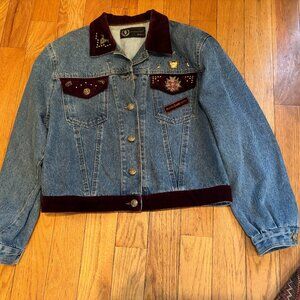 Vintage Rocco Barocco Denim Jacket with Contrast Collar and beaded detail. M